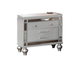Classic Luxury Look Silver 1pc Nightstand Wooden Bedside Table Drawers w Mirror Glass Panel Bedroom Furniture