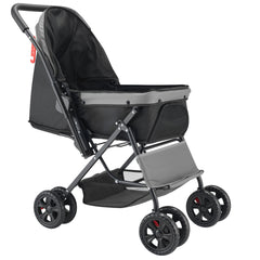 Pet Stroller Foldable 4 Wheels Travel Dog Stroller Reversible Handle up to 44lbs
