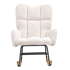 Rocking Chair Nursery, Glider Rocking Chair with Soft Seat and High Backrest, 250 lbs Weight Capacity Teddy Fabric, Upholstered Glider Rocker Chair for Nursery, Bedroom, Living Room, Ivory White