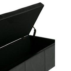 Avalon 48 inch Wide Storage Ottoman Bench in Midnight Black Vegan Leather