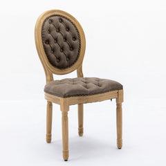 French Style Solid Wood Frame Antique Painting,Hand-pulled buckle decoration PU artificial leather Dining Chair with Nailhead Trim ,Wood Legs,Density Foam,Steel Spring inner,Set of 2,Brown,SW1839BR