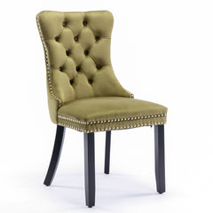 Nikki Collection Modern, High-end Tufted Solid Wood Contemporary Velvet Upholstered Dining Chair with Wood Legs Nailhead Trim 2-Pcs Set,Olive-Green,SW2001OL