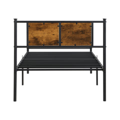 Twin XL Size metal bedframe,Headboard with wood panel decoration,black