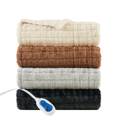 1 PCS 50x70" Oversized Faux Fur Heated Throw Ivory Texture