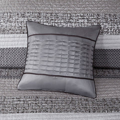 6 Piece Reversible Jacquard Quilt Set with Throw Pillows Grey/Taupe Full/Queen