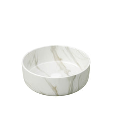 14'' Bathroom Sink, Round Vessel Ceramic Sink with Stone Pattern without Faucet, NO Cabinet, Matte White