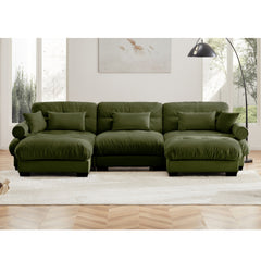U Shape Modular Sectional Sofa Couch with Two Movable Ottomans, Modern 3 Seat Corner Sofa With Waist Pillows, Throw Pillows and Blostered Armrests, Convertible L Shaped Couch for Living ,Olive green