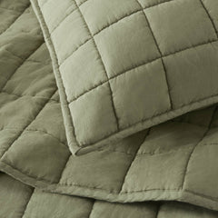 3-Piece King/Cal King Linen Garment Washed Quilt Set,Olive Green