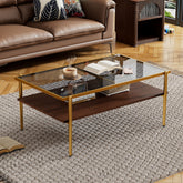 Rectangle Coffee Table with Gray Tempered Glass top and Golden Legs, Modern Table for Living Room