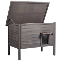 Outdoor Cat House Wooden Feral Cat Shelter with Roof & PVC Door Flaps