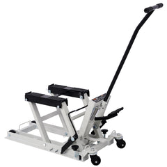 Hydraulic Motorcycle Lift Jack, 1500 LBS Capacity ATV Scissor Lift Jack, Portable Motorcycle Lift Table with 4 Wheels, Hydraulic Foot-Operated Hoist Stand with 2xtie down gray