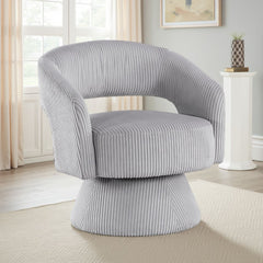 Rayne Swivel Accent Chair, Gray Corduroy, Round Metal Swivel Base