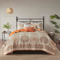 6 Piece Reversible Quilt Set with Throw Pillows Orange Full/Queen