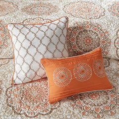 6 Piece Reversible Quilt Set with Throw Pillows Orange Full/Queen