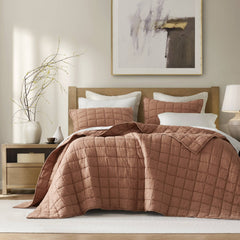 3-Piece King/Cal King Linen Garment Washed Quilt Set,Clay