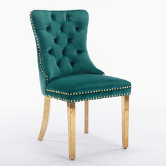 A&A Furniture,Nikki Collection Modern, High-end Tufted Solid Wood Contemporary Velvet Upholstered Dining Chair with Golden Stainless Steel Plating Legs,Nailhead Trim,Set of 2,Black and Gold, SW1601GN