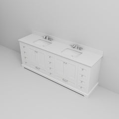 White Double Bath Vanity 84 in. W x 22 in. D, White Quartz Top, and Faucet Set
