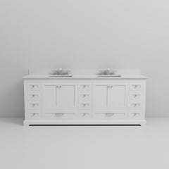 White Double Bath Vanity 84 in. W x 22 in. D, White Quartz Top, and Faucet Set