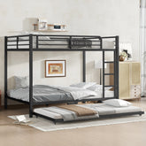 Full over Full Metal Bunk Bed with Twin Size Trundle, Black