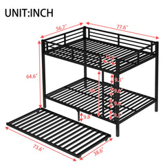 Full over Full Metal Bunk Bed with Twin Size Trundle, Black