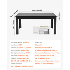 63in Rectangle Dining Table Wood Kitchen Table for 4-6 Person Black (Only Table)