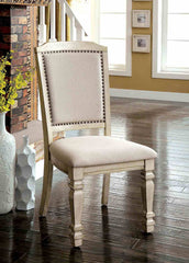 Transitional Style 2pc Side Chair Nailhead Trim Turned Legs Padded Seat And Back Antique White And Ivory Finish