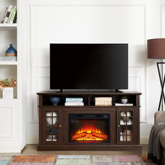 Classic TV Media Stand Modern Entertainment Console with 23" Fireplace Insert for TV Up to 65" with Open and Closed Storage Space, Espresso, 58.25"W*15.75"D*32"H