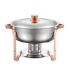 5 Qt 4 Pack Round Chafing Dish Buffet Set Fullsize Pan Stainless Steel Rose Gold