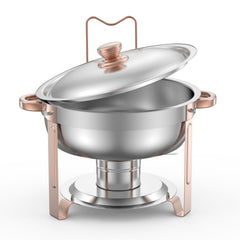 5 Qt 4 Pack Round Chafing Dish Buffet Set Fullsize Pan Stainless Steel Rose Gold