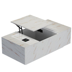 Lift Top Coffee Table with Storage, 24-Color LED Lights, Wireless Charging and Bluetooth Speaker for Living Room, White