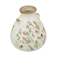6.7x6.7x7.7" Round Ceramic Accent Vase with Multi-Colored Floral Motifs