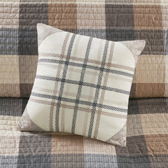 6 Piece Printed Herringbone Quilt Set with Throw Pillows Neutral King/Cal King