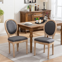 A&A Furniture,French Style Solid Wood Frame Antique Painting Linen Fabric Back Dining Chair,Set of 2,Dark Gray,SW1845DG