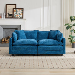 Cloud Sofa LoveSeat (Ottoman is not included), Modern Sectional Couch, for Living Room Bedroom and Apartment, Comfy Double Layer Upholstered Seat Cushion, Breathable Chenille Fabric, Blue.SW5012BL
