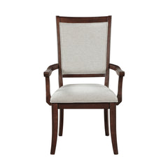Traditional Dining Armchairs Set of 2pc, Cherry Finish Wooden Beige Upholstered Seat Formal Chairs Dinng Room Furniture