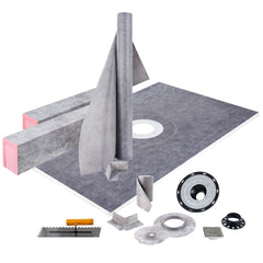 Shower Curb Kit, 48"x72" Watertight Shower Curb Overlay with 4" PVC Central Bonding Flange, 4" Stainless Steel Grate, 2 Cuttable Shower Curb and Trowel, Shower Pan Slope Sticks Fit for Bathroom