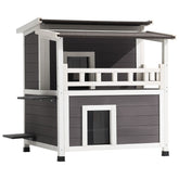 Insulated Cat House, 2-Story Wooden Cat Shelter, Foam Insulation, Feral Kitty Shelter with Balcony, Waterproof Cats Condos for Indoor & Outdoor 1-3 Cats in Winter 33 x 29.5 x 32 in