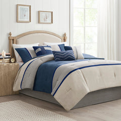 7 Piece Faux Suede Comforter Set Blue Cal King