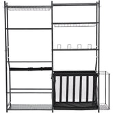 Golf Storage Garage Organizer, 2 Golf Bag Storage Stand Holder and Other Sports Equipment Storage Rack, Outdoor Steel Ball Cart, Sports Gear and Toys Storage Shelves with Baskets & Hooks, Black
