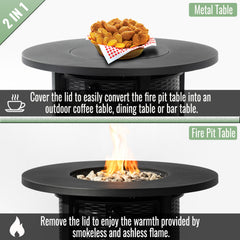 32" Propane Gas Fire Pit Table, 50000 BTU Round Steel Fire Pit for Outside Patio Deck Garden Courtyard-Black