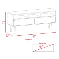 Tv Stand for TV´s up 52" Bull, Three Open Shelves, Two Flexible Drawers, Dark Walnut Finish