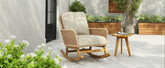 Contemporary Minimalist Beige Wicker Rocking Chair with Soft Polyester Cushions and Durable Wooden Frame, Perfect for Indoor and Outdoor Spaces like Patio, Balcony, or Living Room