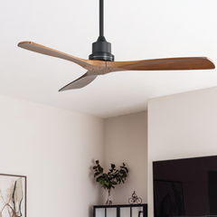 52inch Outdoor Farmhouse Ceiling Fan No Light, with Remote Control Solid Wood Fan Blade Reversible Motor