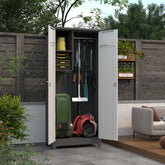 Metal Outdoor Cabinet, Made Of Stainless Steel, Large Capacity, Secure Lock For Anti-theft, Waterproof And Moisture-proof, With Shelves, Cleaning Tool Storage Cabinet, Vertical Tall Garden Cabinet.