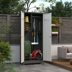 Metal Outdoor Cabinet, Made Of Stainless Steel, Large Capacity, Secure Lock For Anti-theft, Waterproof And Moisture-proof, With Shelves, Cleaning Tool Storage Cabinet, Vertical Tall Garden Cabinet.