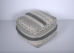 Karim Faux Yarn Large Pouf, Ivory Grey