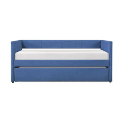 1pc Daybed with Trundle Blue Fabric Upholstery Wooden Frame Modern Home Furniture
