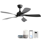 45 Inch Matte Black Smart Ceiling Fan with DC Motor Alexa APP Control Quiet Reversible Operation Dimmable Lighting and Timer