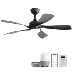 45 Inch Matte Black Smart Ceiling Fan with DC Motor Alexa APP Control Quiet Reversible Operation Dimmable Lighting and Timer