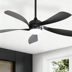 45 Inch Matte Black Smart Ceiling Fan with DC Motor Alexa APP Control Quiet Reversible Operation Dimmable Lighting and Timer
